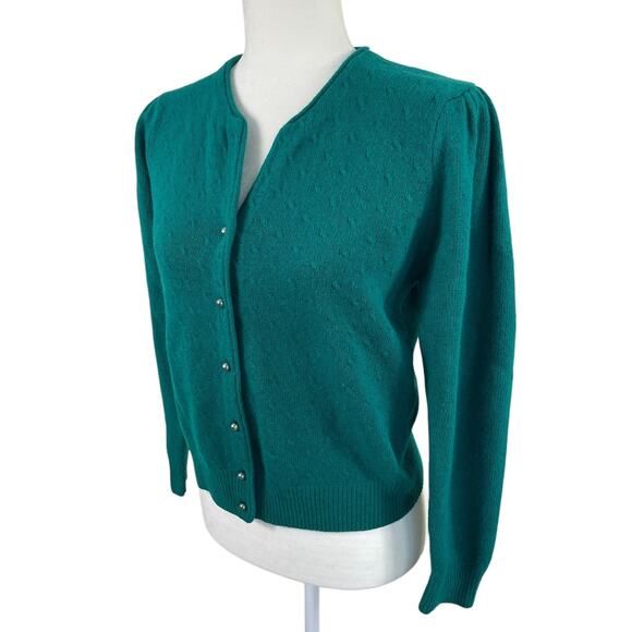 Vintage Lambswool Angora Blend Cardigan Puff Sleeve Holiday Cottage Core Small - Picture 3 of 10